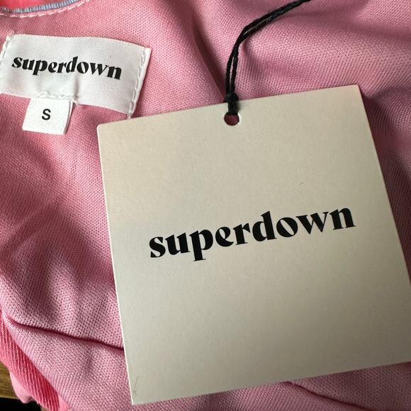 Superdown Pink Plunging Ruched Mini Dress SMALL Bodycon Watercolor Revolve NEW - Picture 7 of 8